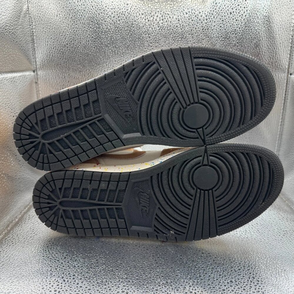 Size 10 Air Jordan 1 SE Mid Mens Black White Brushstroke Paint Shoes DA8005-100 - Picture 10 of 12